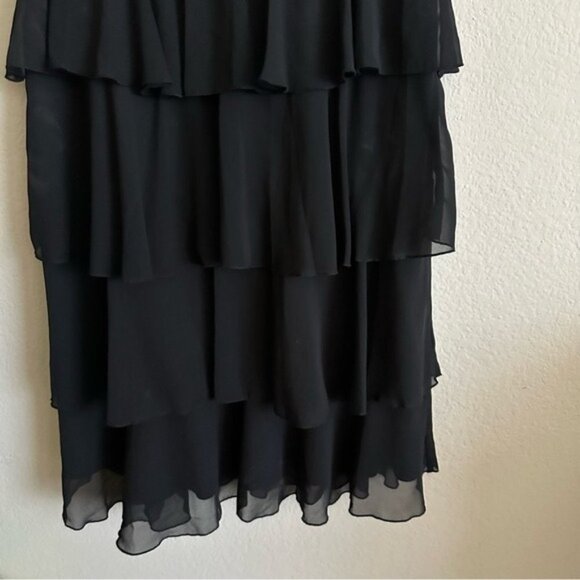 Vintage Y2K Whimsigoth Elegant Black Tiered Ruffle Dress Size 14 NWT - Picture 4 of 11